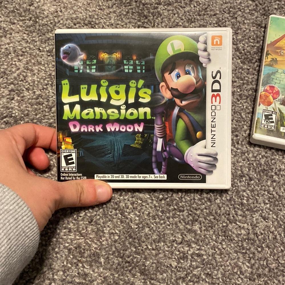 3DS game: Luigis’s Mansion. Basically brand new. Only played a couple hours